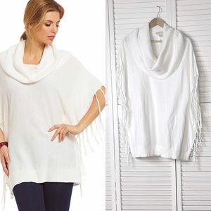 Michael Kors cowl neck fringe poncho top